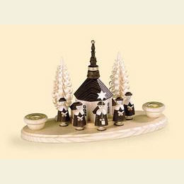 Candlestick  -  Seiffen church and Carolers  -  14cm / 6 inch