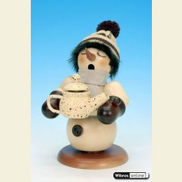 R�ucherm�nnchen Schneemann mit Kaffeekanne natur  -  20,5cm