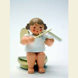 Angel white/gold sitting with Violin - 5,5cm / 2 inch