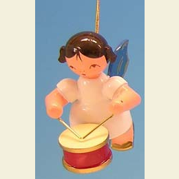 Angel with drum - Blue Wings - floating - 5,5cm / 2,1 inch