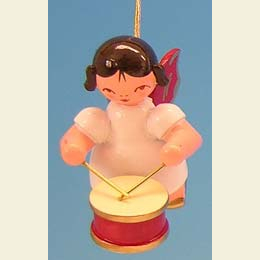 Angel with drum  -  Red Wings  -  floating  -  5,5cm / 2,1 inch