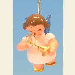 Angel with French horn - Blue Wings - floating - 5,5cm / 2,1 inch