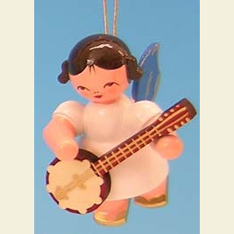 Angel with banjo  -  Blue Wings  -  floating  -  5,5cm / 2,1 inch