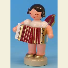 Angel with accordion  -  Red Wings  -  standing  -  6cm / 2,3 inch