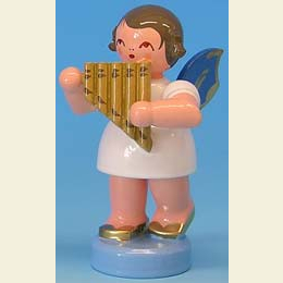 Angel with panpipe  -  Blue Wings  -  standing  -  6cm / 2,3 inch