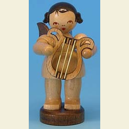 Angel with lyre  -  natural colors  -  standing  -  6cm / 2,3 inch