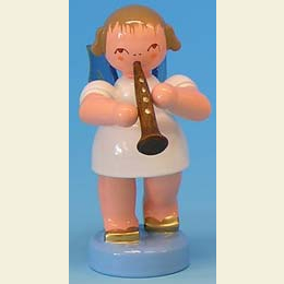 Angel with clarinet - Blue Wings - standing - 6cm / 2,3 inch