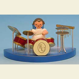Angel with drums fitting winding clouds  -  Blue Wings  -  standing  -  6cm / 2,3 inch
