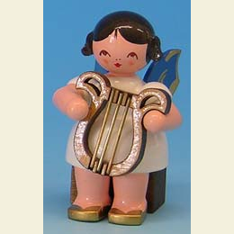 Angel with lyre  -  Blue Wings  -  sitting  -  5cm / 2 inch