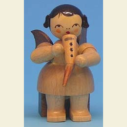 Angel with gemshorn  -  natural colors  -  sitting  -  5cm / 2 inch