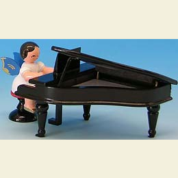 Angel with black piano  -  Blue Wings  -  standing  -  6cm / 2,3 inch