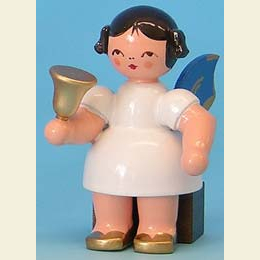 Angel with bell  -  Blue Wings  -  sitting  -  6cm / 2,3 inch